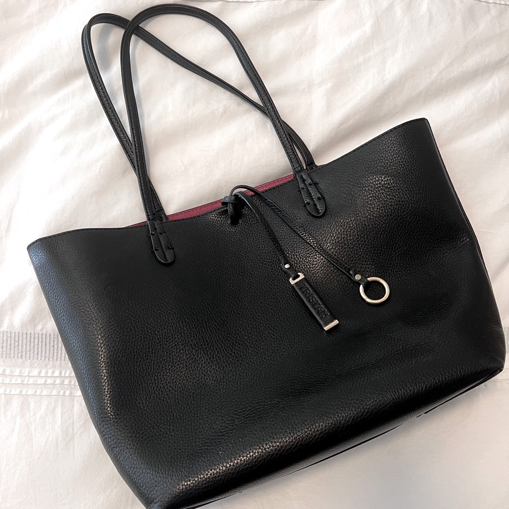 Reversible Black and Red Leather Tote